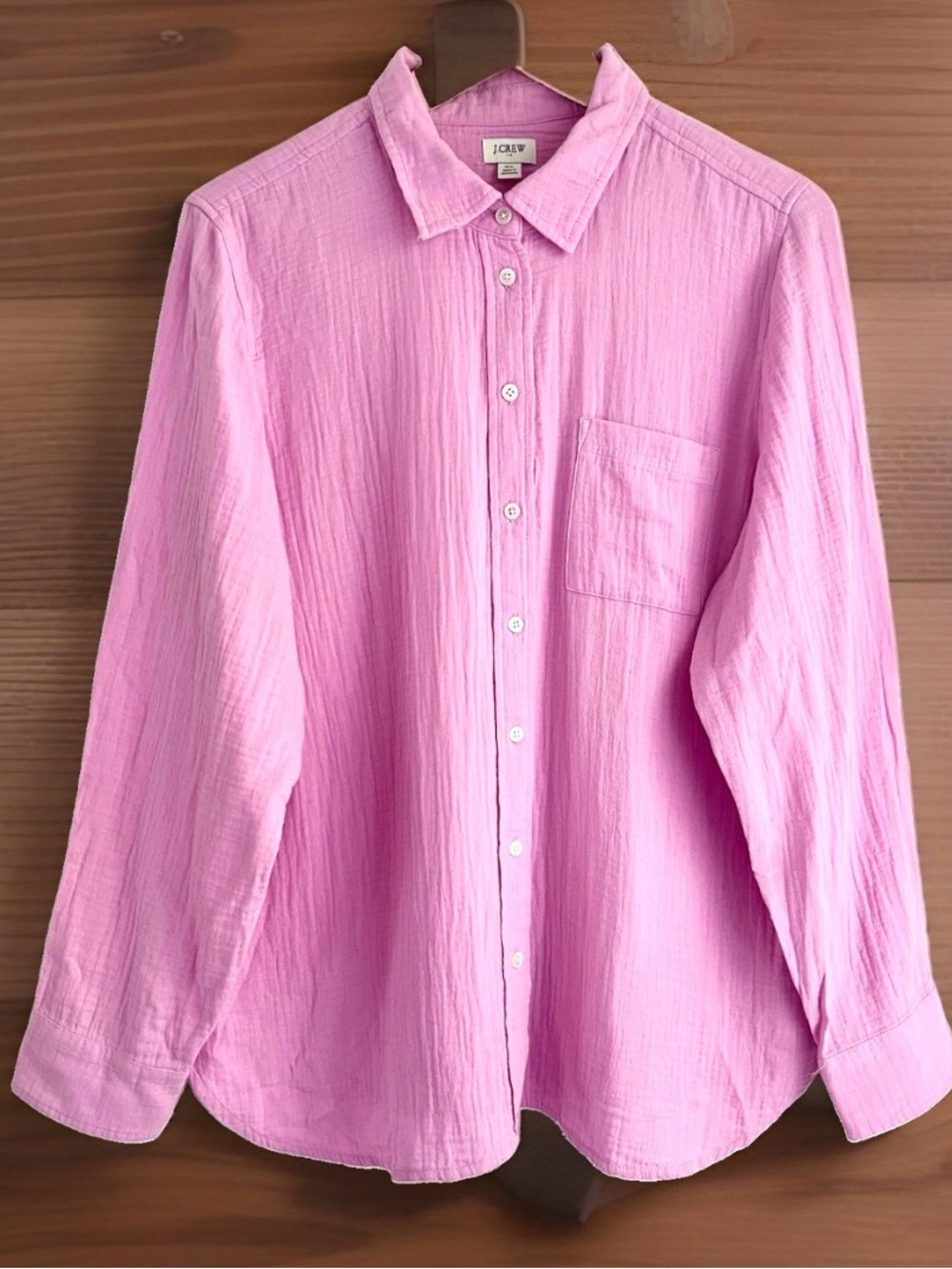 J.Crew Double Gauze Pink Purple Button-Up shirt Top XL Beach Summer Resort